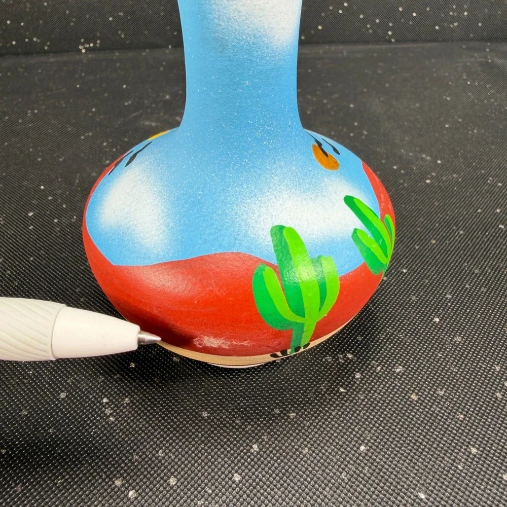 Tesa by Maack Co Desert Landscape Pottery Vase Hand Painted Cactus 5in Blue Red